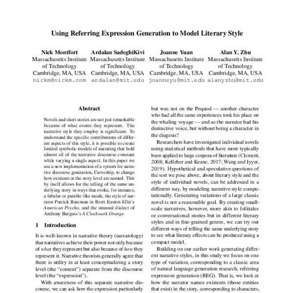 Using Referring Expression Generation to Model Literary Style - ACL ...