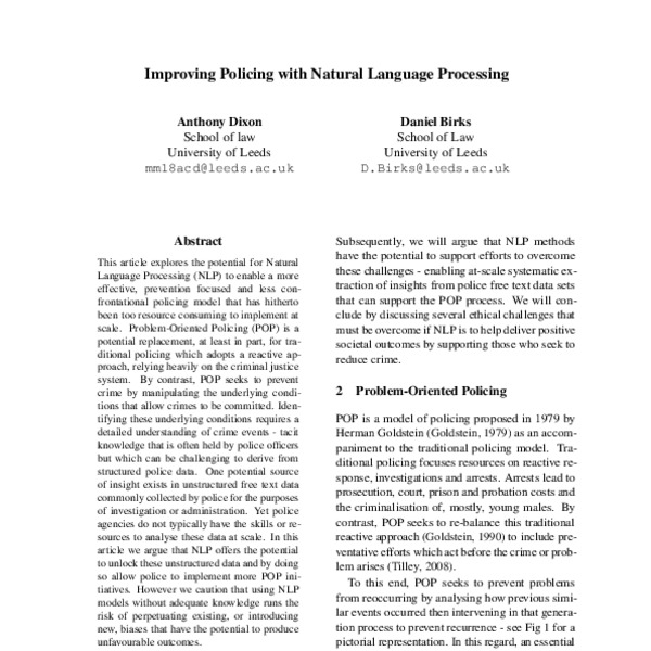 Improving Policing with Natural Language Processing - ACL Anthology