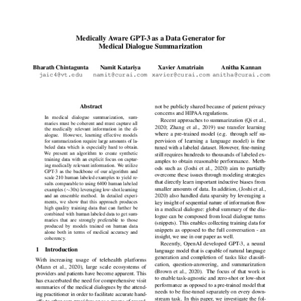 Medically Aware GPT-3 as a Data Generator for Medical Dialogue Summarization - ACL Anthology