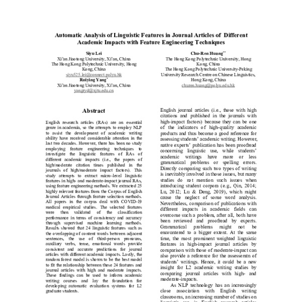 Automatic Analysis of Linguistic Features in Journal Articles of ...