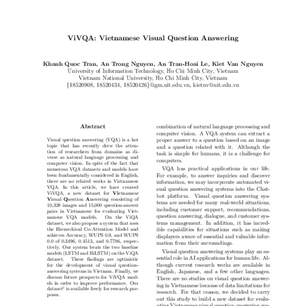 ViVQA: Vietnamese Visual Question Answering - ACL Anthology
