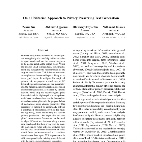 On a Utilitarian Approach to Privacy Preserving Text Generation - ACL ...