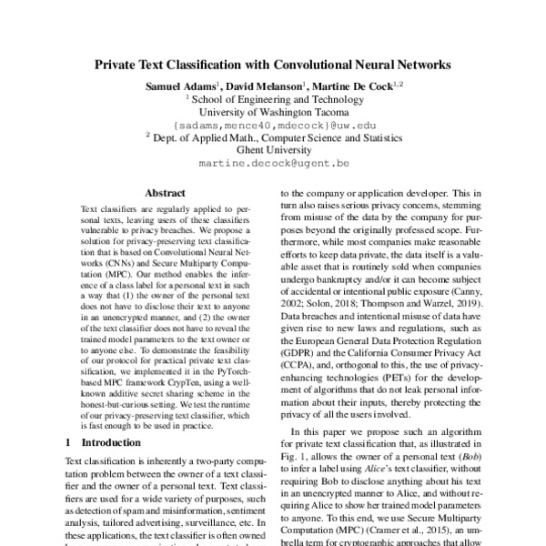 Private Text Classification with Convolutional Neural Networks - ACL ...