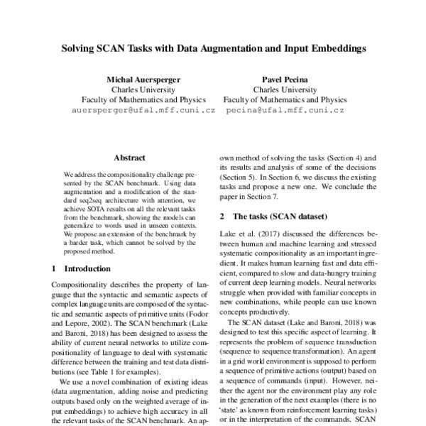 Solving SCAN Tasks with Data Augmentation and Input Embeddings - ACL ...