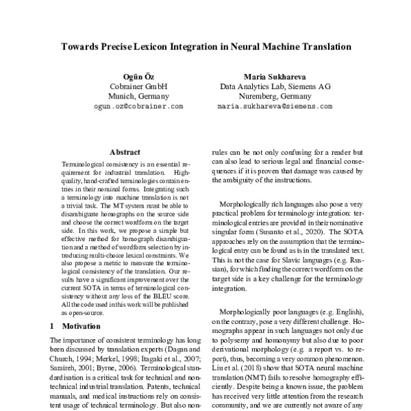 Towards Precise Lexicon Integration in Neural Machine Translation - ACL ...