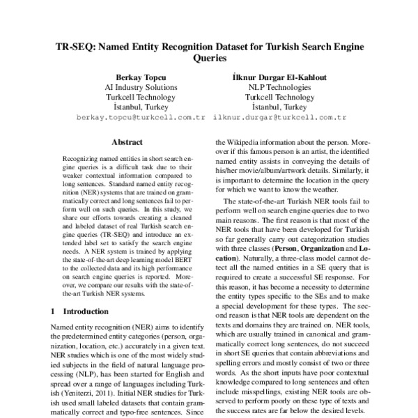 TR-SEQ: Named Entity Recognition Dataset for Turkish Search Engine ...