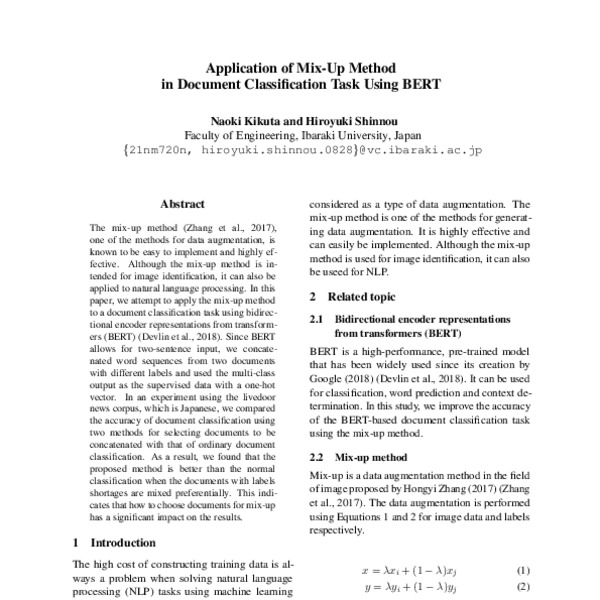 Application of Mix-Up Method in Document Classification Task Using BERT ...