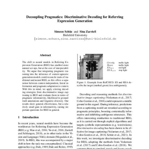 Decoupling Pragmatics: Discriminative Decoding for Referring Expression ...