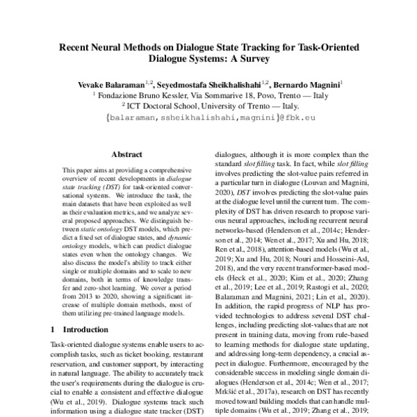 Recent Neural Methods on Dialogue State Tracking for Task-Oriented ...