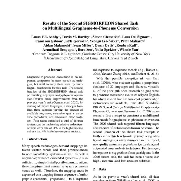 Results of the Second SIGMORPHON Shared Task on Multilingual Grapheme ...