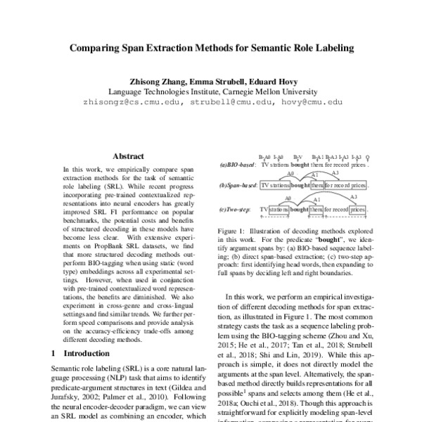 Comparing Span Extraction Methods for Semantic Role Labeling - ACL ...