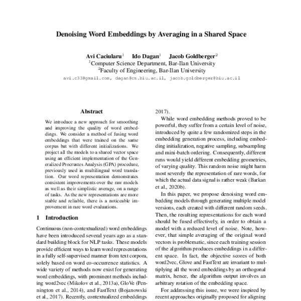 Denoising Word Embeddings by Averaging in a Shared Space - ACL Anthology