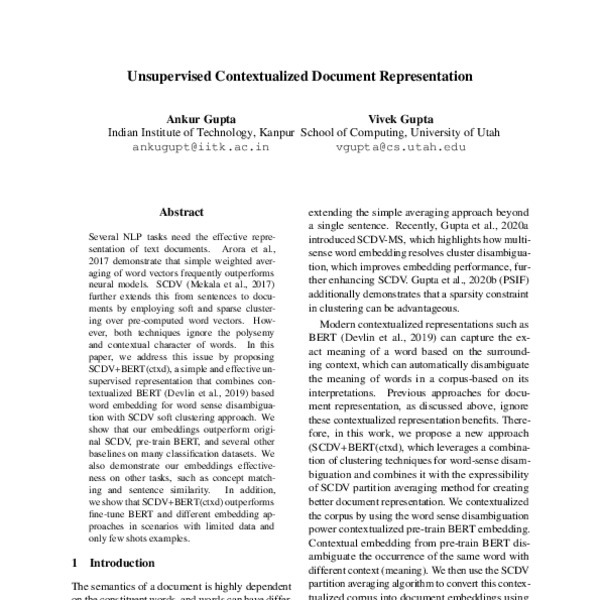 Unsupervised Contextualized Document Representation - ACL Anthology