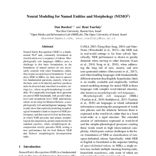 Neural Modeling for Named Entities and Morphology (NEMO2) - ACL Anthology