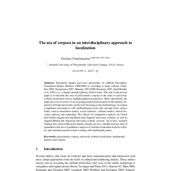 The Use of Corpora in an Interdisciplinary Approach to Localization ...