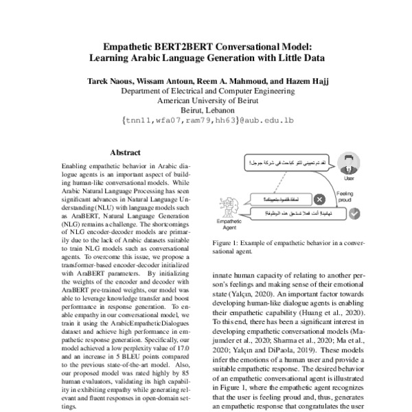 Empathetic BERT2BERT Conversational Model: Learning Arabic Language ...