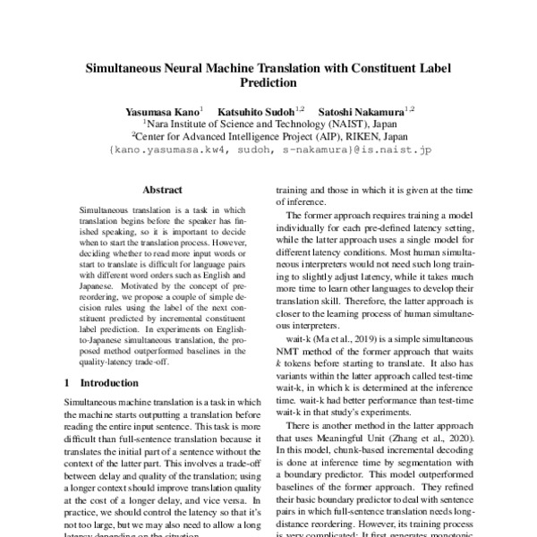 Simultaneous Neural Machine Translation with Constituent Label ...