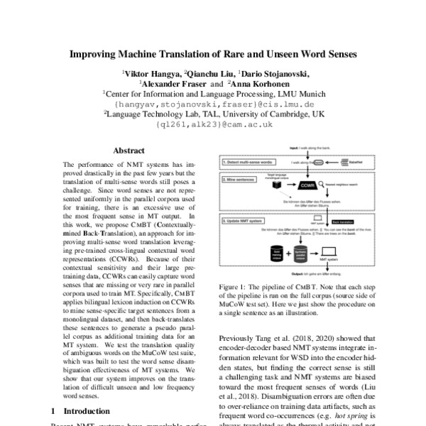 Improving Machine Translation of Rare and Unseen Word Senses - ACL ...