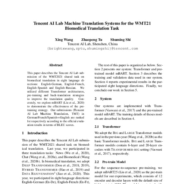 Tencent AI Lab Machine Translation Systems for the WMT21 Biomedical ...