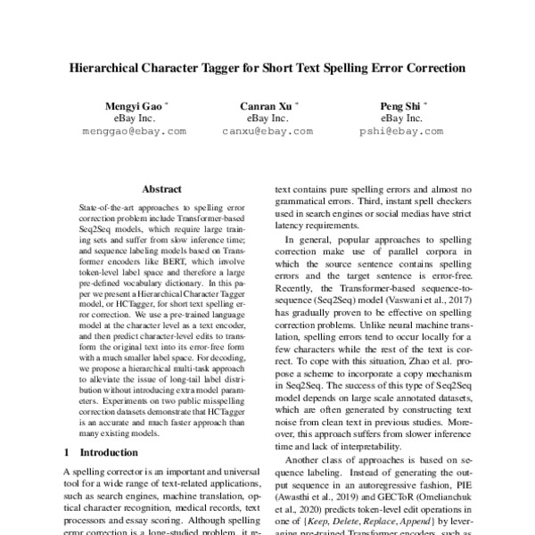 Hierarchical Character Tagger for Short Text Spelling Error Correction ...