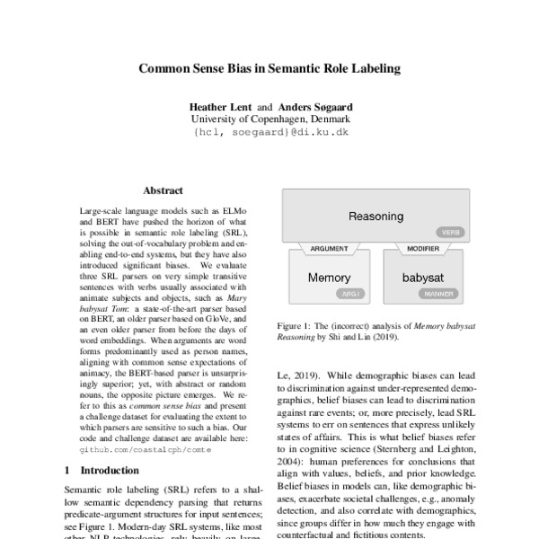 Common Sense Bias in Semantic Role Labeling - ACL Anthology