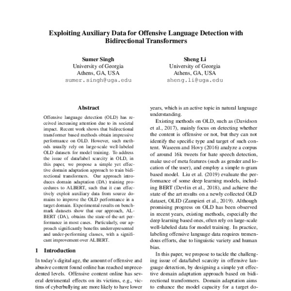 Exploiting Auxiliary Data For Offensive Language Detection With ...