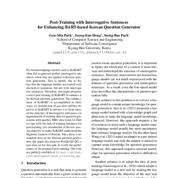 Post-Training with Interrogative Sentences for Enhancing BART-based ...