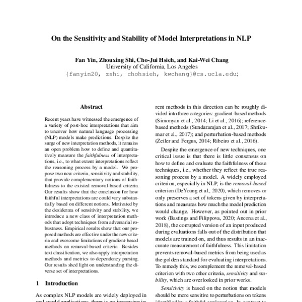 On the Sensitivity and Stability of Model Interpretations in NLP - ACL ...