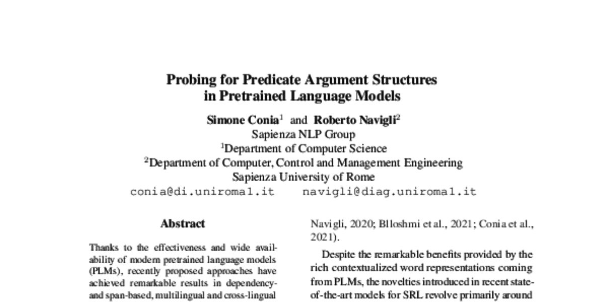 Probing for Predicate Argument Structures in Pretrained Language