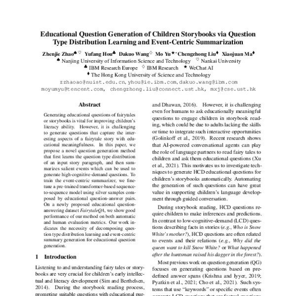 Educational Question Generation of Children Storybooks via Question ...