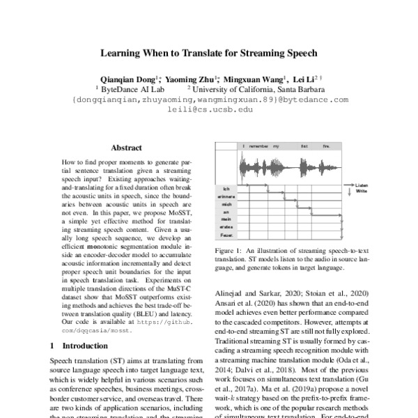 Learning When to Translate for Streaming Speech - ACL Anthology