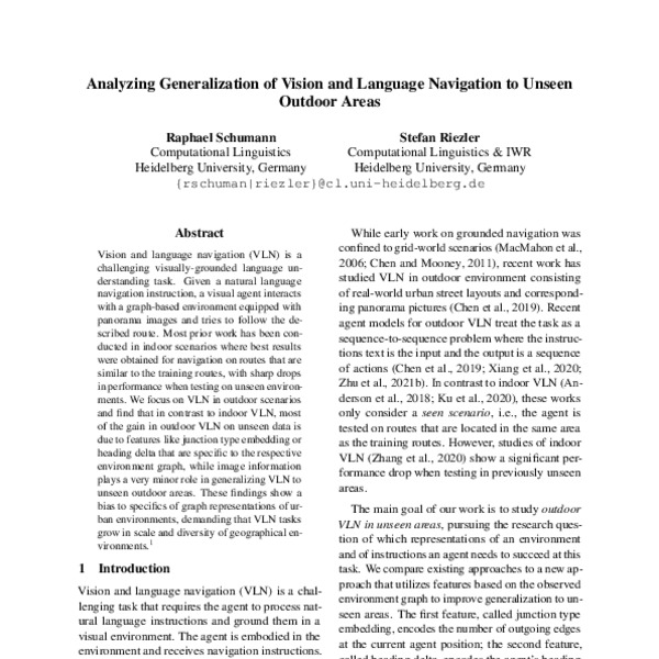 Analyzing Generalization of Vision and Language Navigation to Unseen ...