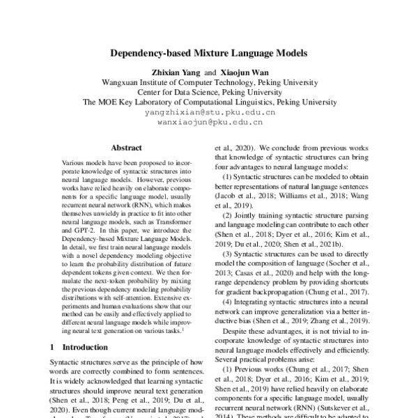 Dependency-based Mixture Language Models - ACL Anthology