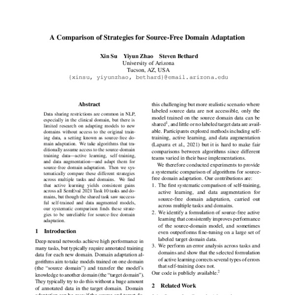 A Comparison of Strategies for Source-Free Domain Adaptation - ACL ...