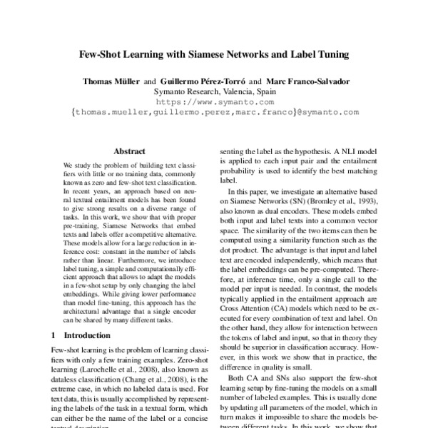 Few-Shot Learning with Siamese Networks and Label Tuning - ACL Anthology