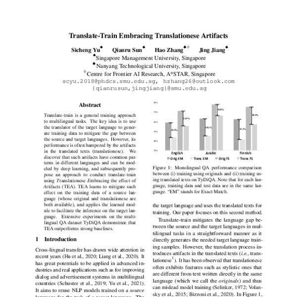 Translate-Train Embracing Translationese Artifacts - ACL Anthology