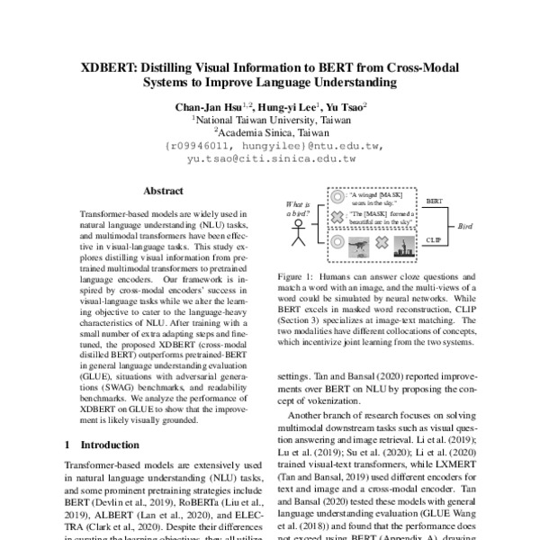 XDBERT: Distilling Visual Information to BERT from Cross-Modal Systems ...