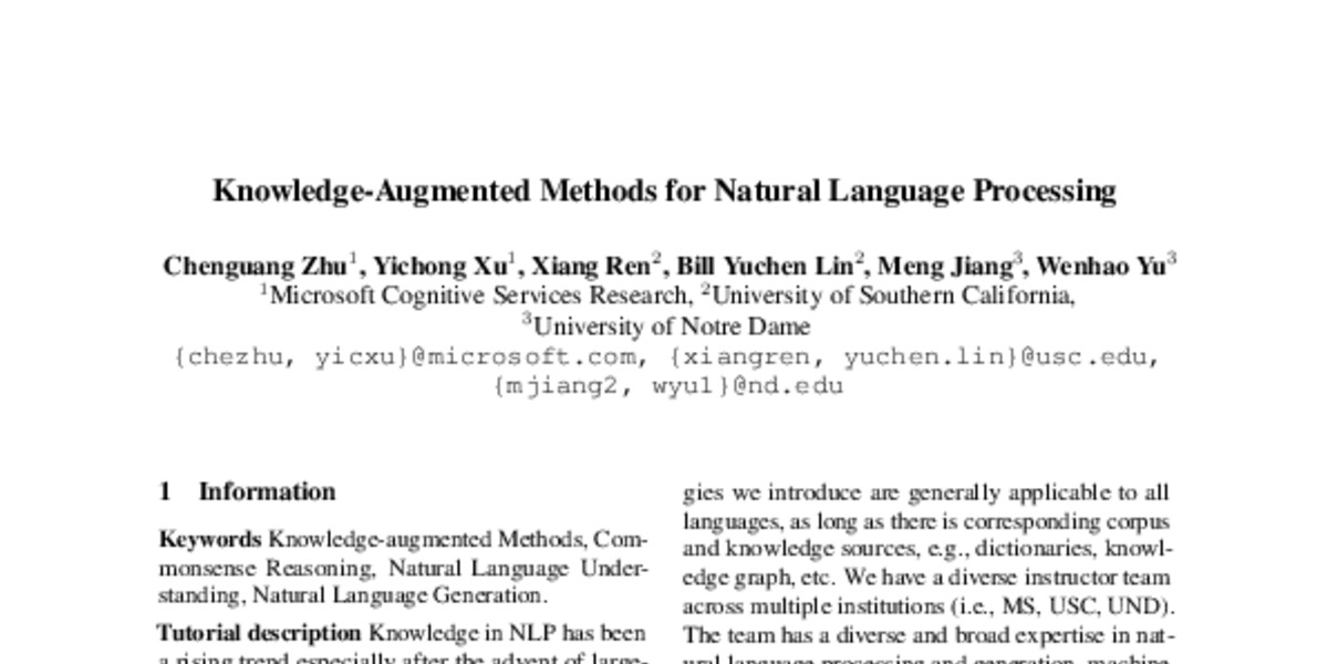 Knowledge-Augmented Methods for Natural Language Processing - ACL Anthology