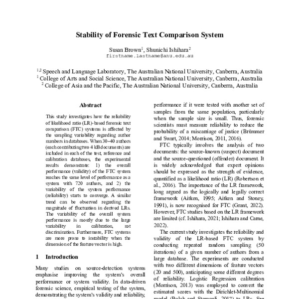Stability of Forensic Text Comparison System - ACL Anthology