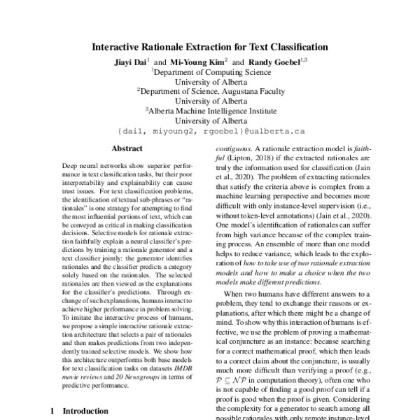 Interactive Rationale Extraction for Text Classification - ACL Anthology