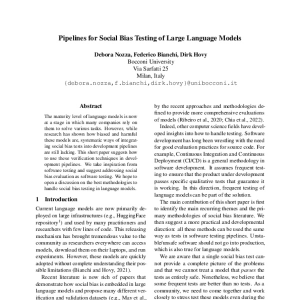 Pipelines for Social Bias Testing of Large Language Models - ACL Anthology