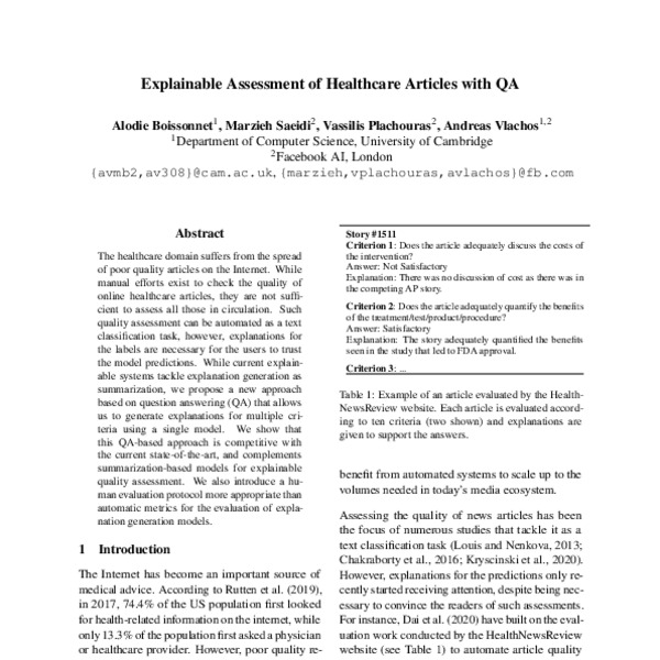 Explainable Assessment of Healthcare Articles with QA - ACL Anthology