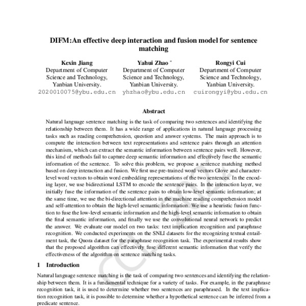 DIFM:An effective deep interaction and fusion model for sentence ...