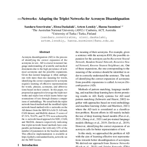 m-Networks: Adapting the Triplet Networks for Acronym Disambiguation ...