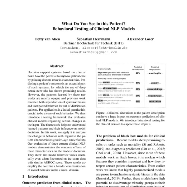 What Do You See in this Patient? Behavioral Testing of Clinical NLP ...