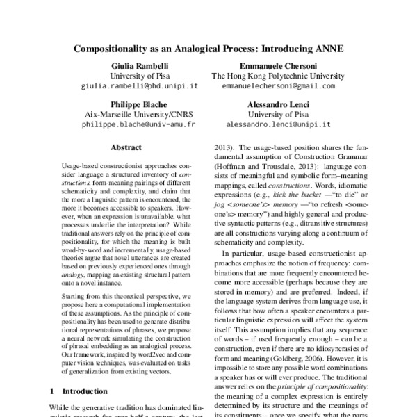 Compositionality as an Analogical Process: Introducing ANNE - ACL Anthology