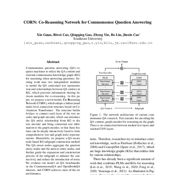 CORN CoReasoning Network for Commonsense Question Answering ACL