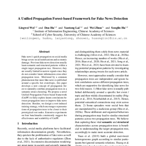 A Unified Propagation Forest-based Framework for Fake News Detection ...