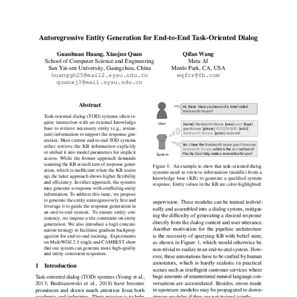 Autoregressive Entity Generation For End-to-End Task-Oriented Dialog ...