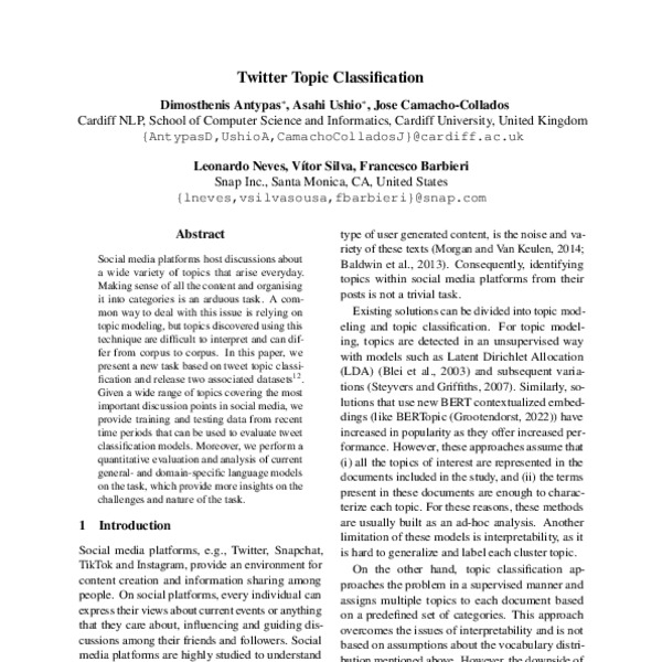 Twitter Topic Classification - ACL Anthology